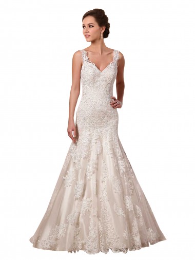 Ivoire Sirène Col V Tulle Dentelle Robes de mariée en Gros