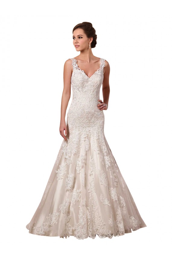 Ivoire Sirène Col V Tulle Dentelle Robes de mariée en Gros