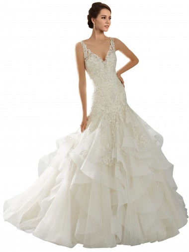 Ivoire Sirène Col V Tulle Robes de mariée en Gros