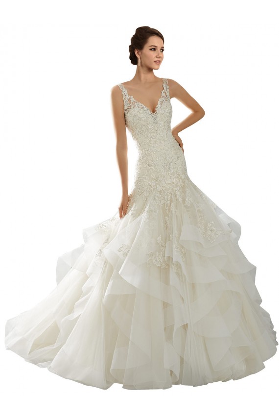 Ivoire Sirène Col V Tulle Robes de mariée en Gros