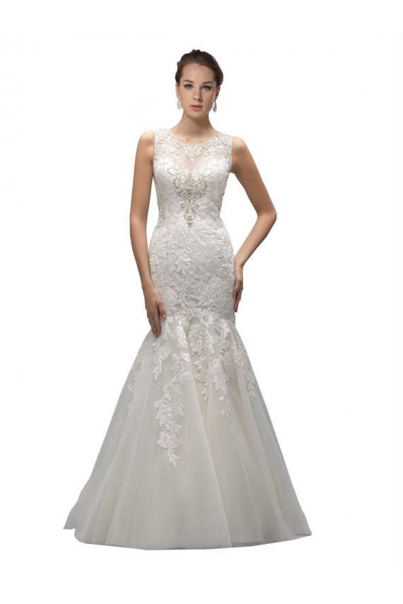 Ivoire Sirène Illusion Balayage train Tulle Dentelle Robes de mariée en Gros