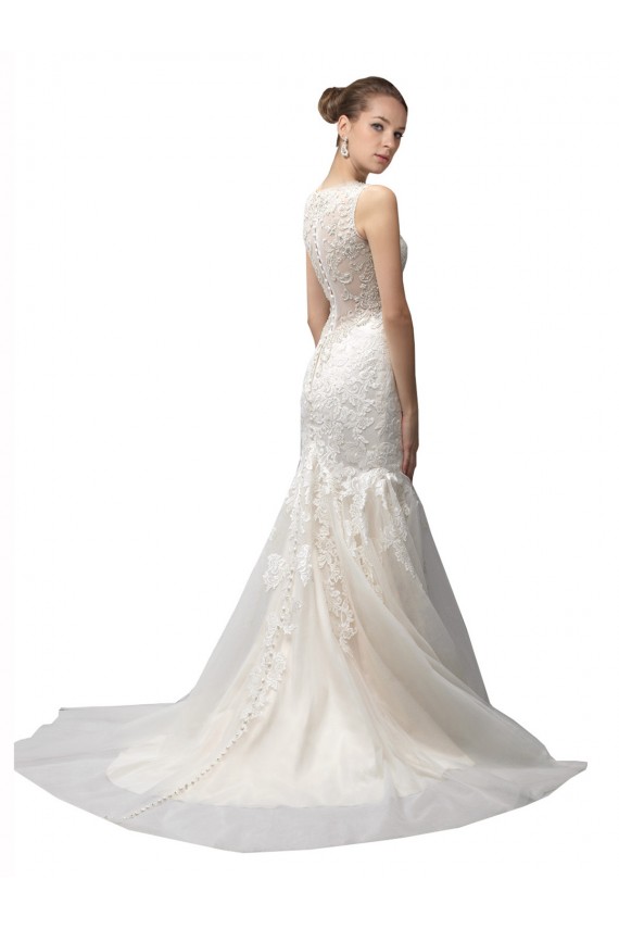Ivoire Sirène Illusion Balayage train Tulle Dentelle Robes de mariée en Gros