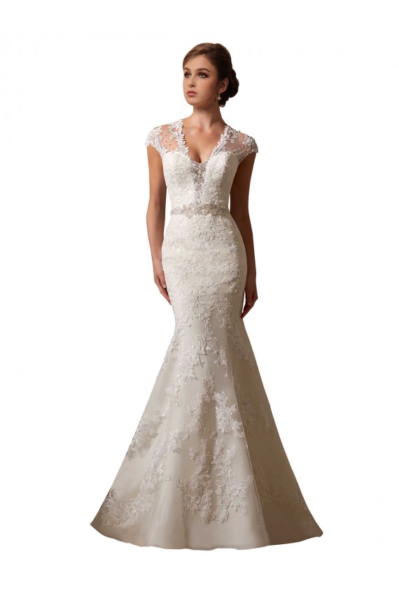Ivoire Sirène Illusion Col V Tulle Dentelle Robes de mariée en Gros