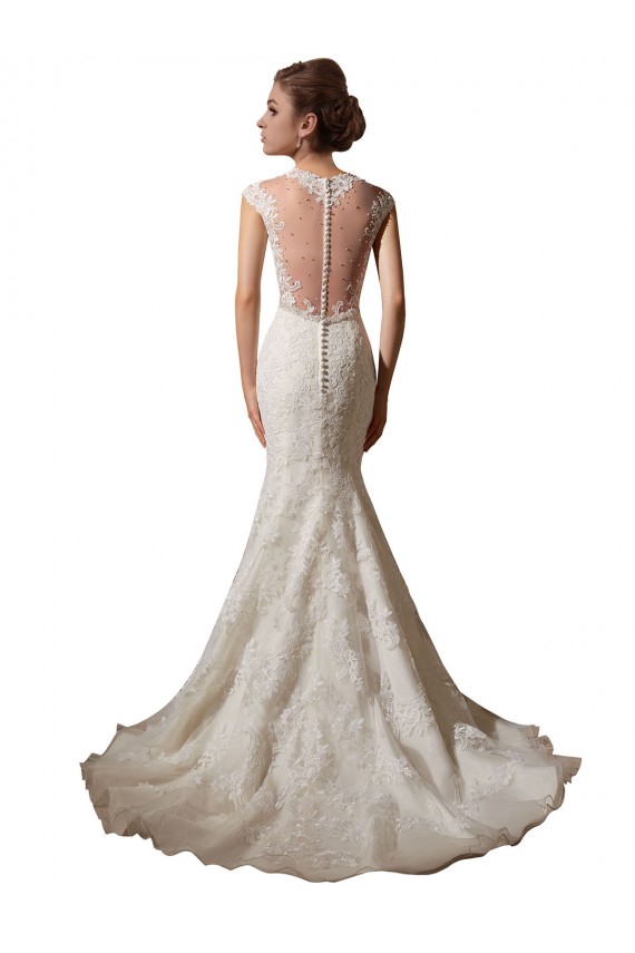 Ivoire Sirène Illusion Col V Tulle Dentelle Robes de mariée en Gros