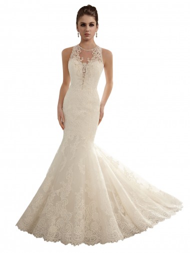Ivoire Sirène Illusion Dentelle Robes de mariée en Gros