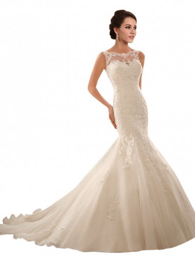 Ivoire Sirène Illusion Tulle Dentelle Robes de mariée en Gros