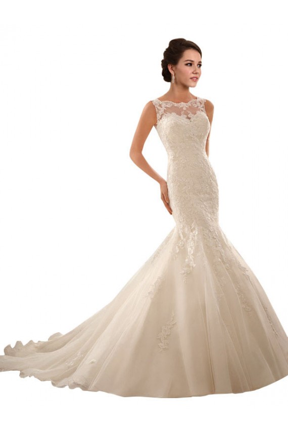 Ivoire Sirène Illusion Tulle Dentelle Robes de mariée en Gros