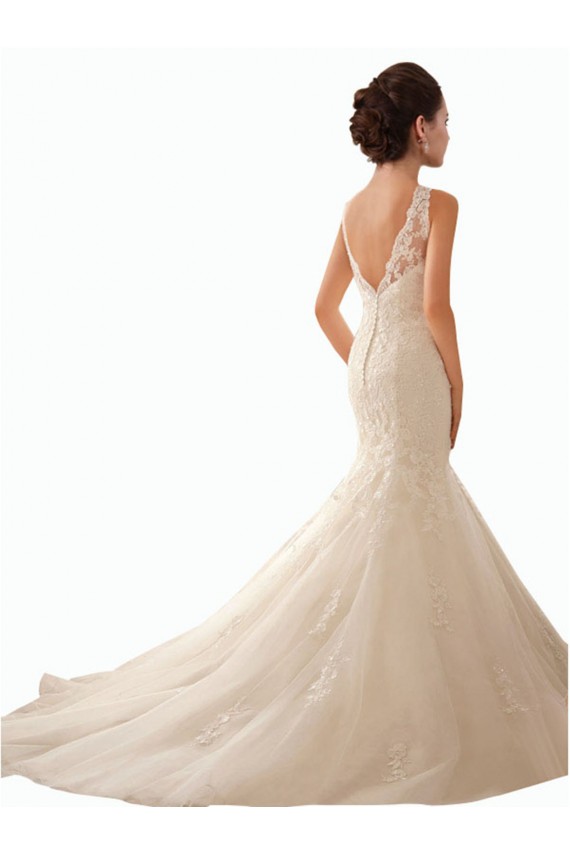 Ivoire Sirène Illusion Tulle Dentelle Robes de mariée en Gros