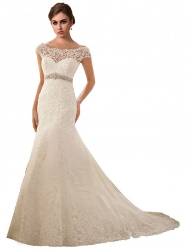 Ivoire Sirène Illusion Tulle Dentelle Robes de mariée en Gros