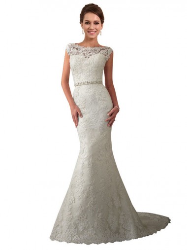Ivoire Sirène Illusion Tulle Dentelle Robes de mariée en Gros