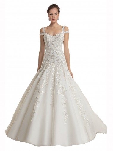 Ivoire Sirène Épaule Dénudée Balayage train Tulle Dentelle Robes de mariée en Gros