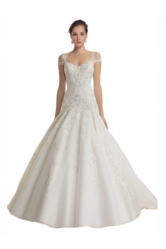 Ivoire Sirène Épaule Dénudée Balayage train Tulle Dentelle Robes de mariée en Gros