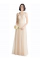 Ivoire Trapèze Bateau Illusion Tulle Dentelle Longue Robes demoiselle d'honneur en Gros