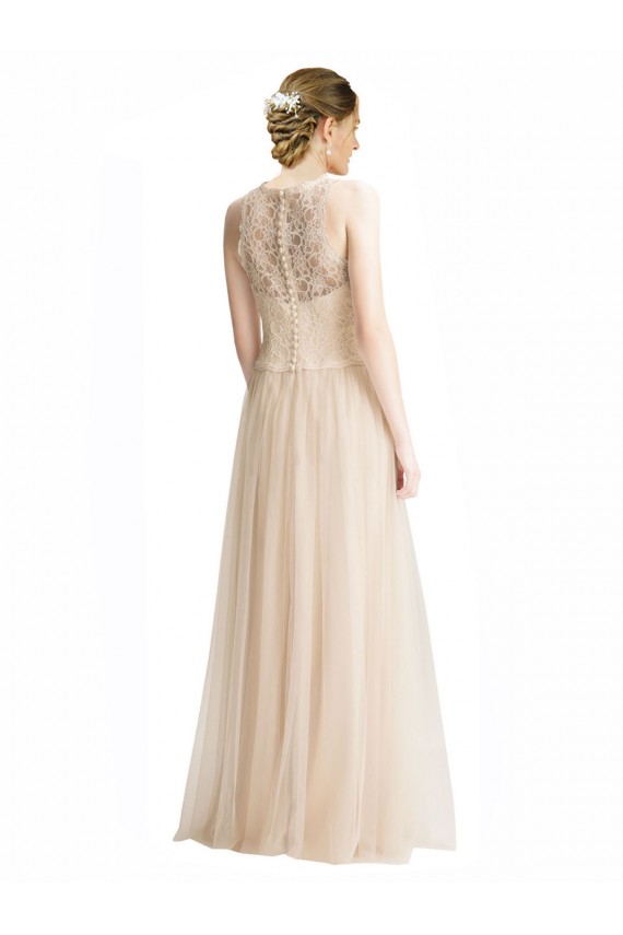 Ivoire Trapèze Bateau Illusion Tulle Dentelle Longue Robes demoiselle d'honneur en Gros