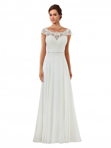 Ivoire Trapèze Bateau Mousseline Classique Robes de mariée en Gros