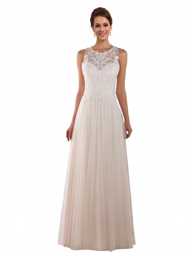 Ivoire Trapèze Col Haut Tulle Dentelle Boho Robes de mariée en Gros