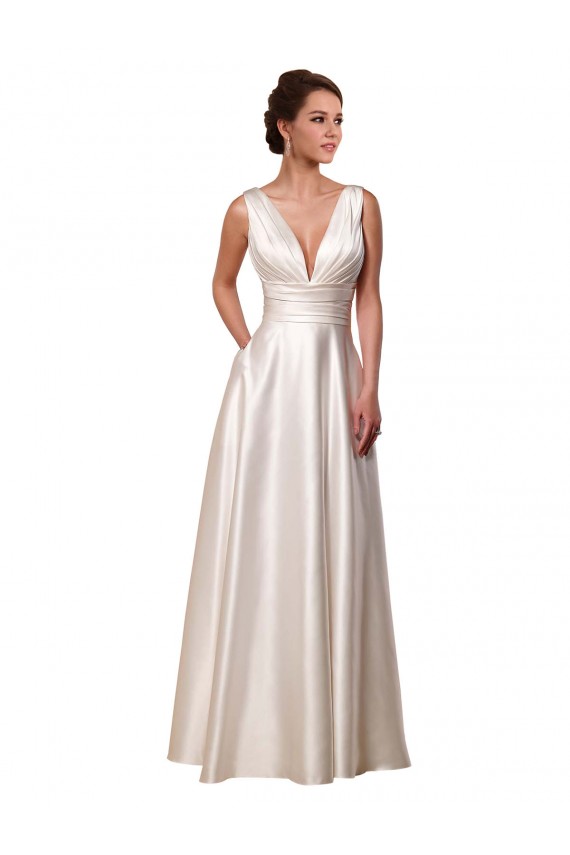 Ivoire Trapèze Col V Satiné Robes de mariée en Gros