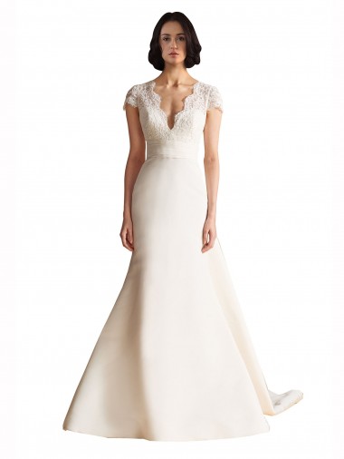 Ivoire Trapèze Col V Satiné Robes de mariée en Gros