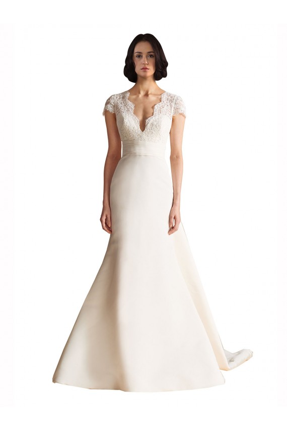 Ivoire Trapèze Col V Satiné Robes de mariée en Gros