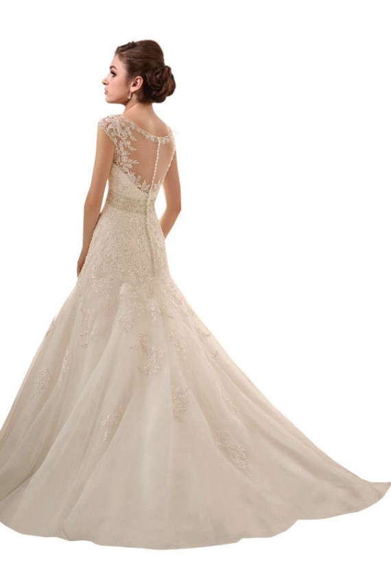 Ivoire Trapèze Col V Tulle Dentelle Robes de mariée en Gros