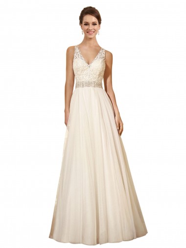 Ivoire Trapèze Col V Tulle Robes de mariée en Gros