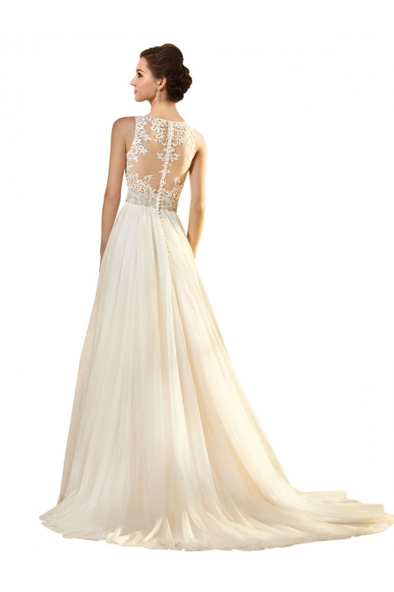 Ivoire Trapèze Col V Tulle Robes de mariée en Gros