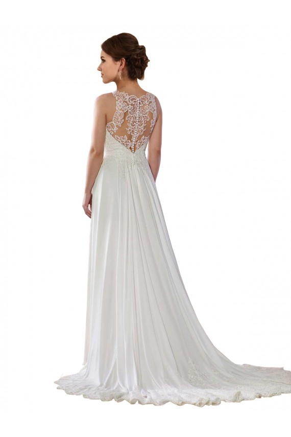 Ivoire Trapèze Illusion Balayage train Mousseline Boho Robes de mariée en Gros