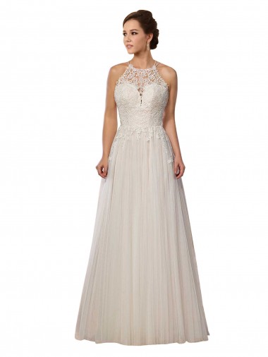 Ivoire Trapèze Illusion Balayage train Tulle Robes de mariée en Gros