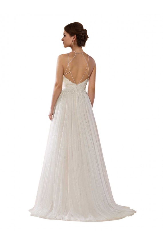 Ivoire Trapèze Illusion Balayage train Tulle Robes de mariée en Gros