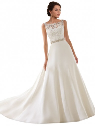 Ivoire Trapèze Illusion Dentelle Robes de mariée en Gros