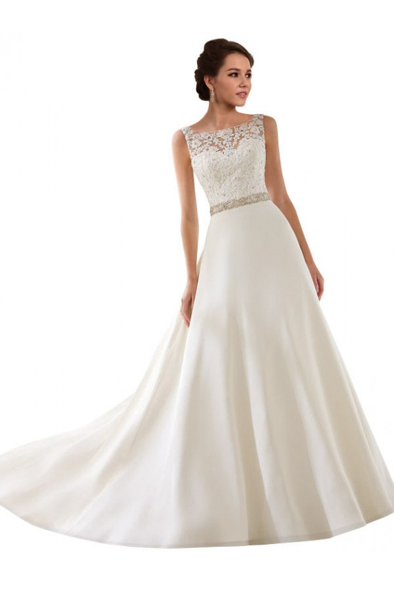Ivoire Trapèze Illusion Dentelle Robes de mariée en Gros