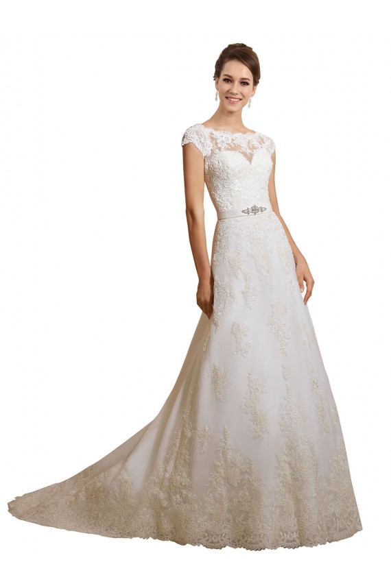 Ivoire Trapèze Illusion Tulle Dentelle Classique Robes de mariée en Gros