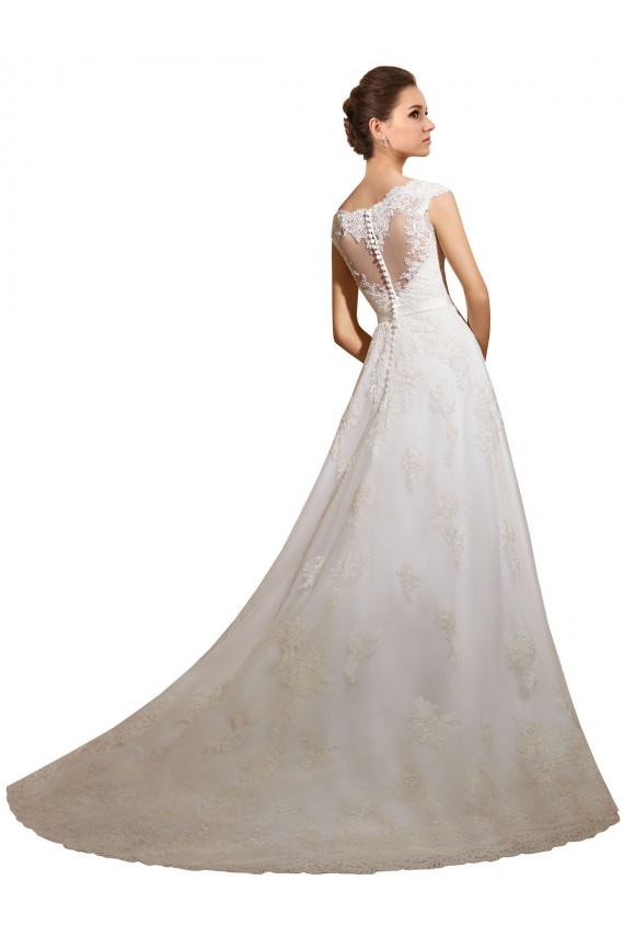Ivoire Trapèze Illusion Tulle Dentelle Classique Robes de mariée en Gros
