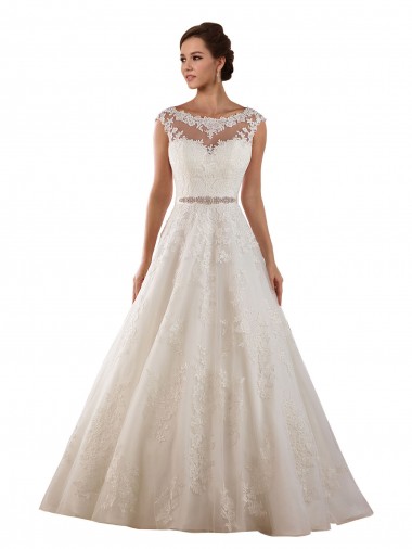 Ivoire Trapèze Illusion Tulle Dentelle Classique Robes de mariée en Gros