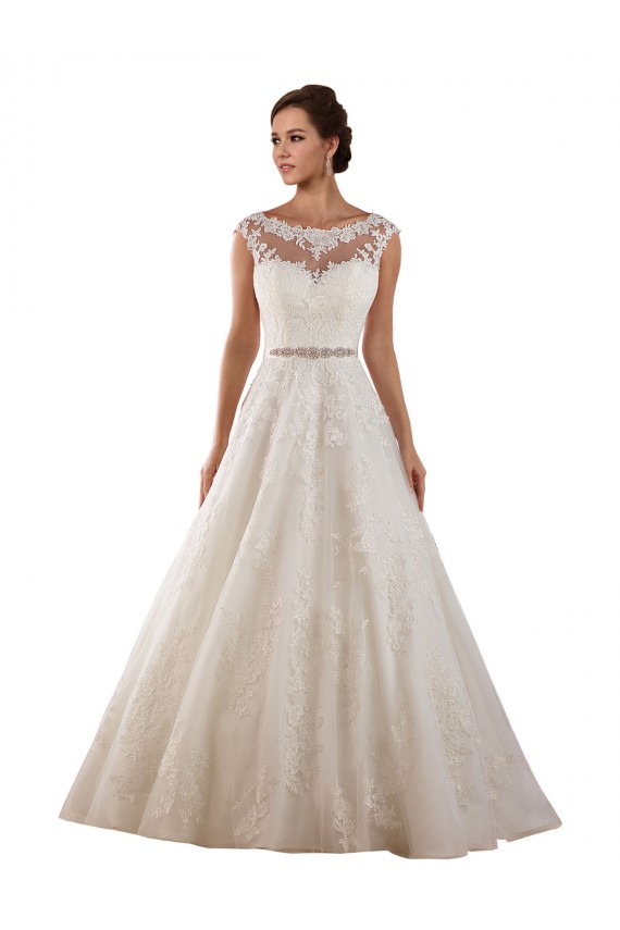 Ivoire Trapèze Illusion Tulle Dentelle Classique Robes de mariée en Gros