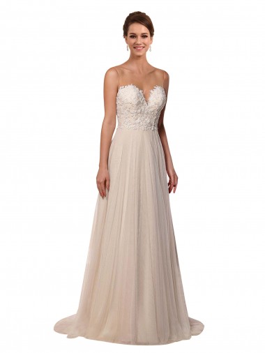 Ivoire Trapèze Illusion Tulle Dentelle Robes de mariée en Gros