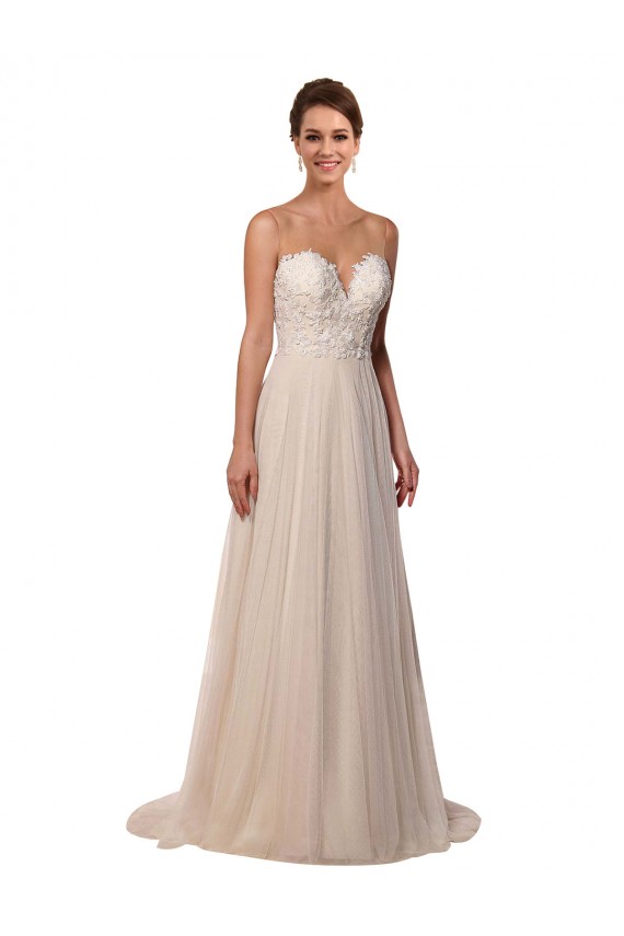 Ivoire Trapèze Illusion Tulle Dentelle Robes de mariée en Gros
