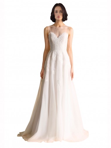 Ivoire Trapèze Illusion Tulle Robes de mariée en Gros
