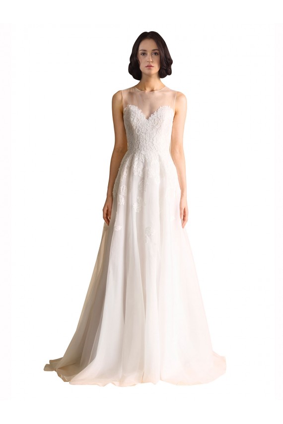 Ivoire Trapèze Illusion Tulle Robes de mariée en Gros