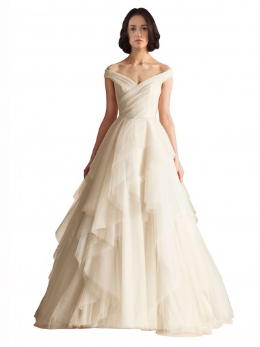 Ivoire Trapèze Épaule Dénudée Tulle Robes de mariée en Gros