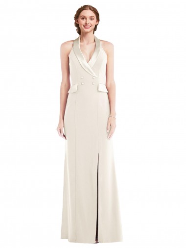Ivoire Trompette Licou Crêpe Stretch Longue Robes demoiselle d'honneur / Robes de bal en Gros