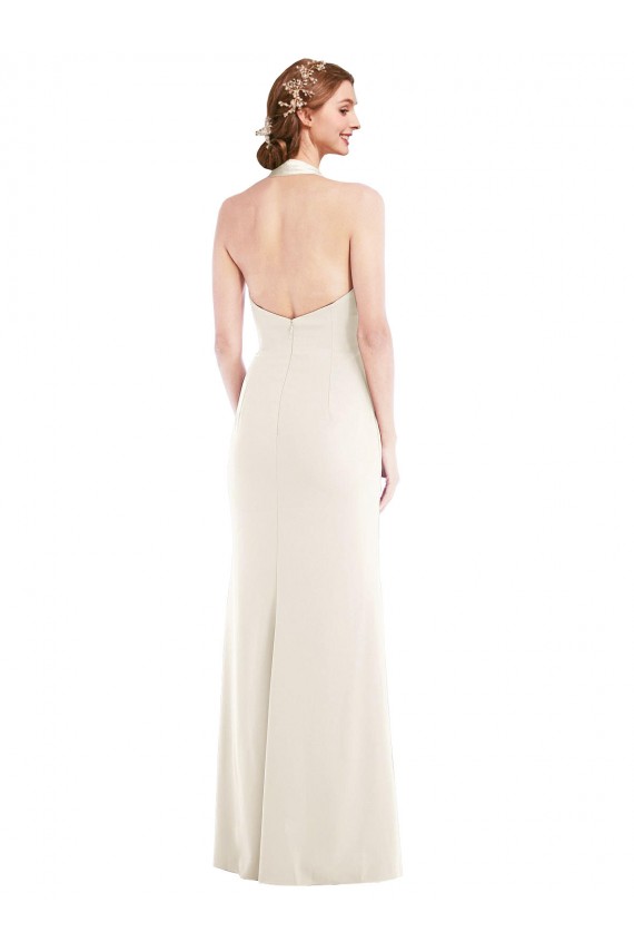 Ivoire Trompette Licou Crêpe Stretch Longue Robes demoiselle d'honneur / Robes de bal en Gros