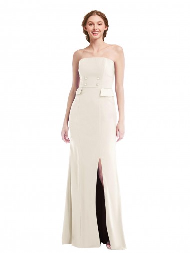 Ivoire Trompette Sans bretelle Crêpe Stretch Longue Robes demoiselle d'honneur / Robes de bal en Gros