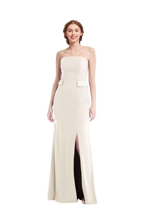 Ivoire Trompette Sans bretelle Crêpe Stretch Longue Robes demoiselle d'honneur / Robes de bal en Gros
