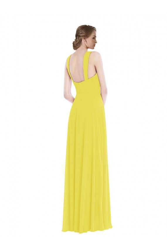 Jaune Trapèze Bretelles spaghetti Mousseline Longue Robes demoiselle d'honneur en Gros