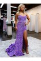 Lavande Trapèze Traîne moyenne Paillettes Velours Longue Robes de bal en Gros