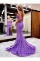 Lavande Trapèze Traîne moyenne Paillettes Velours Longue Robes de bal en Gros