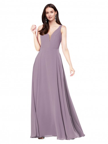 Lavande foncée Fourreau Col V Mousseline Longue Formelles Robes demoiselle d'honneur / Robes de soirée en Gros