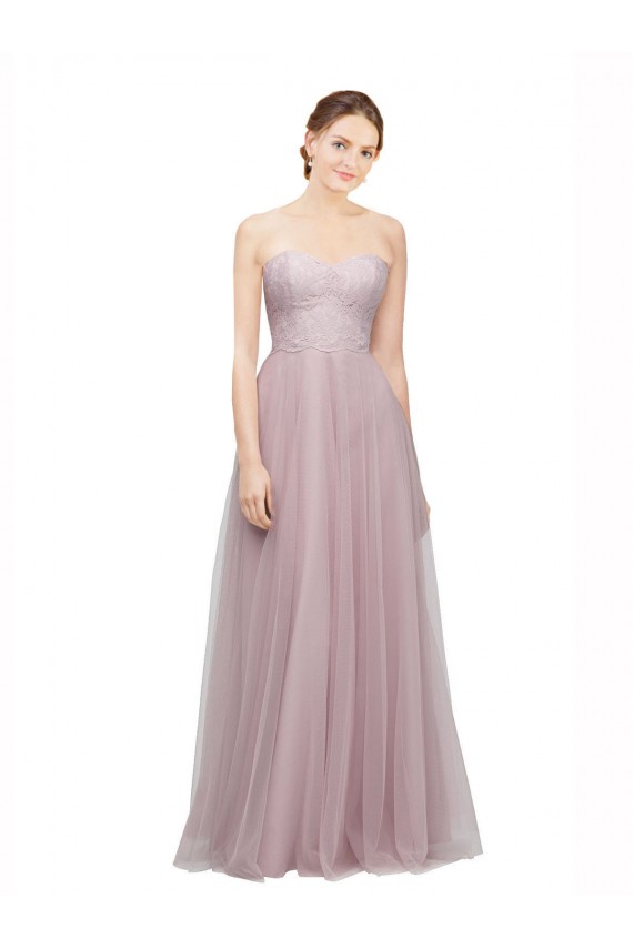 Light Lilac Trapèze Tulle Dentelle Longue Robes demoiselle d'honneur en Gros