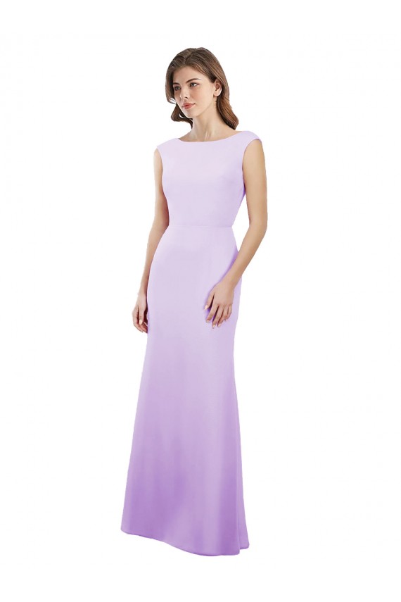 Lilas Colonne Col rond Mousseline Longue Robes demoiselle d'honneur en Gros
